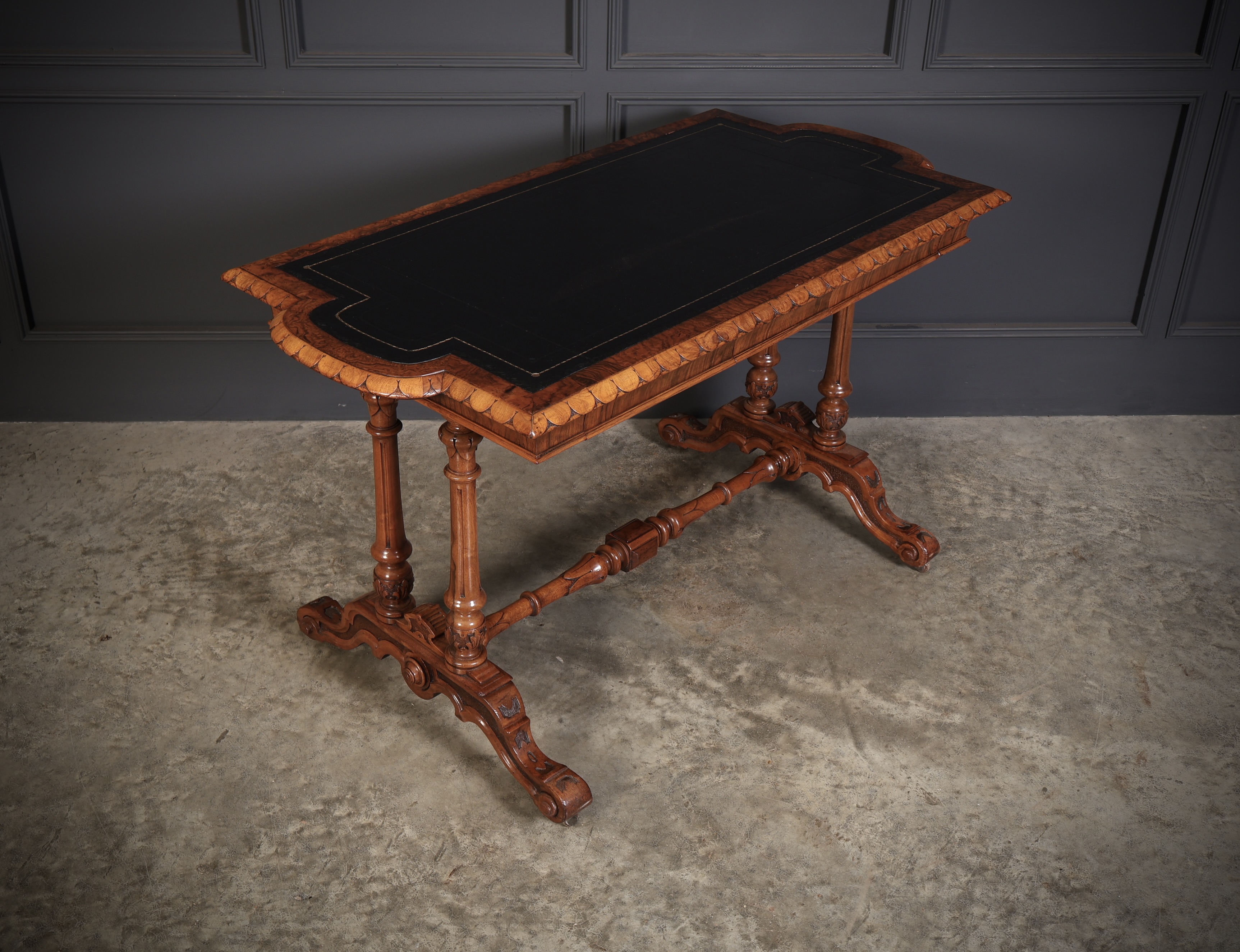 Shaped Carved Walnut Library Table - Image 3